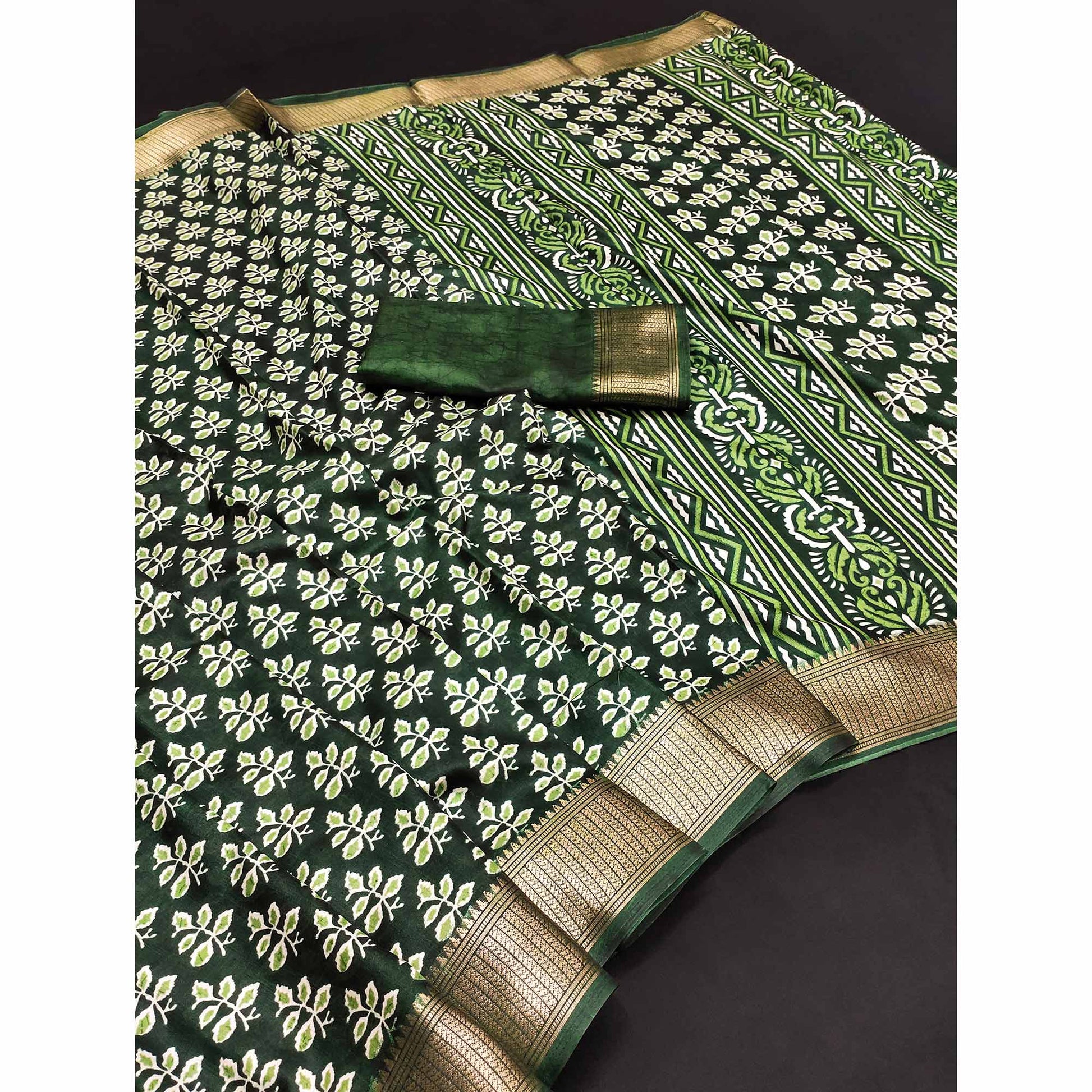 green-floral-printed-dola-silk-saree-5