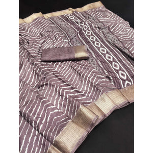 Mauve Leheriya Printed Dola Silk Saree With Zari Border