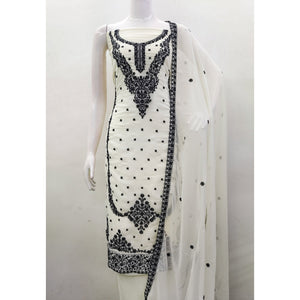 Cream Floral Embroidered Georgette Dress Material