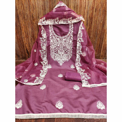 Mauve Floral Embroidered Viscose Dress Material