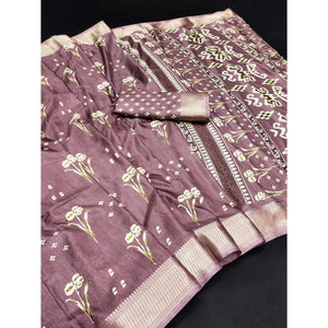 Mauve Floral Printed Dola Silk Saree
