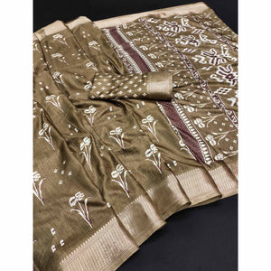 Mehandi Green Floral Printed Dola Silk Saree