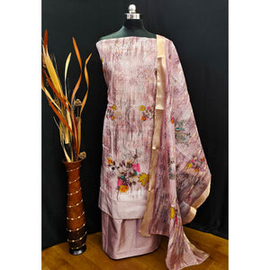 Mauve Floral Printed With Swarovski Work Organza Dress Material