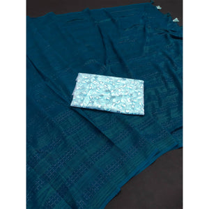 Blue Woven Art Silk Saree With Tassels