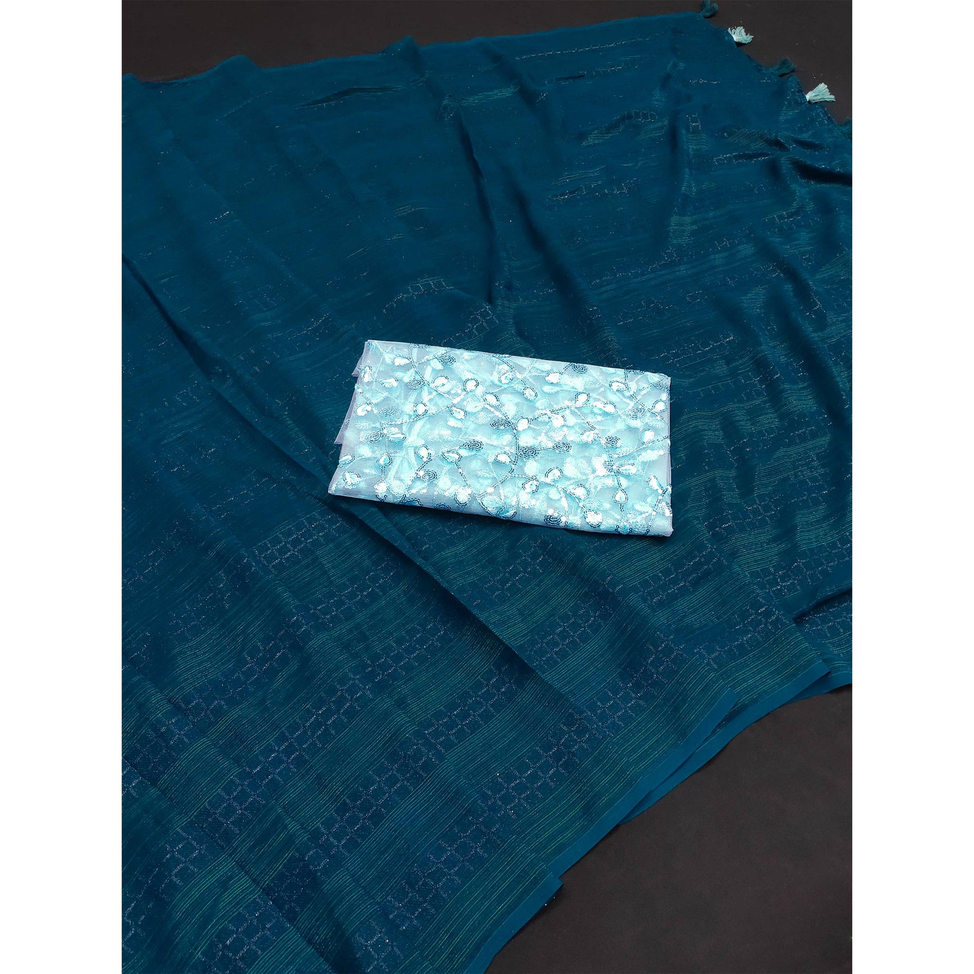 Blue Woven Art Silk Saree With Tassels