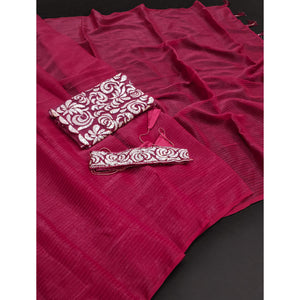 Magenta Striped Woven Art Silk Saree With Tassels