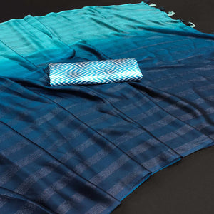 Blue Woven Art Silk Saree With Tassels