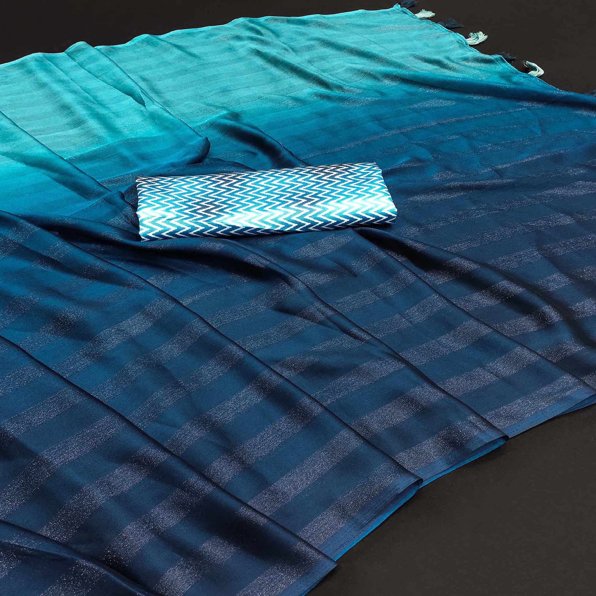 Blue Woven Art Silk Saree With Tassels