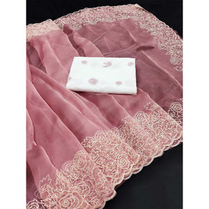 Mauve Embroidered Organza Saree
