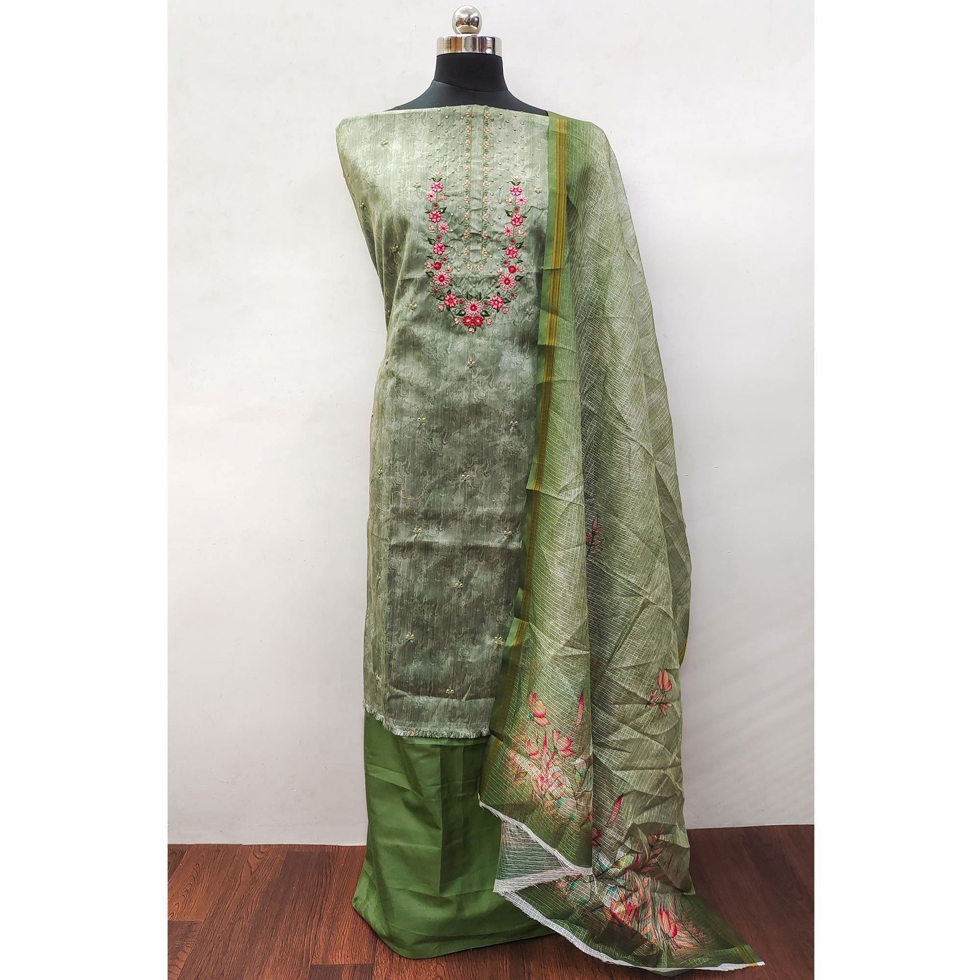 green-embroidered-art-silk-dress-material-2