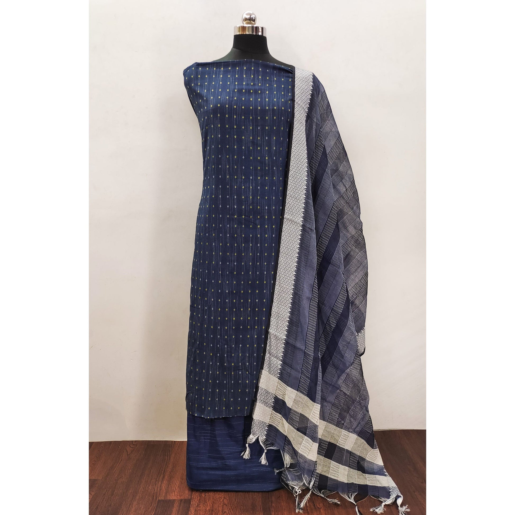 Blue Woven Pure Cotton Dress Material