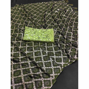 Mehendi Green Foil Printed Chiffon Saree