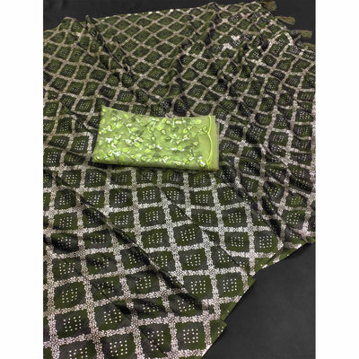 Mehendi Green Foil Printed Chiffon Saree
