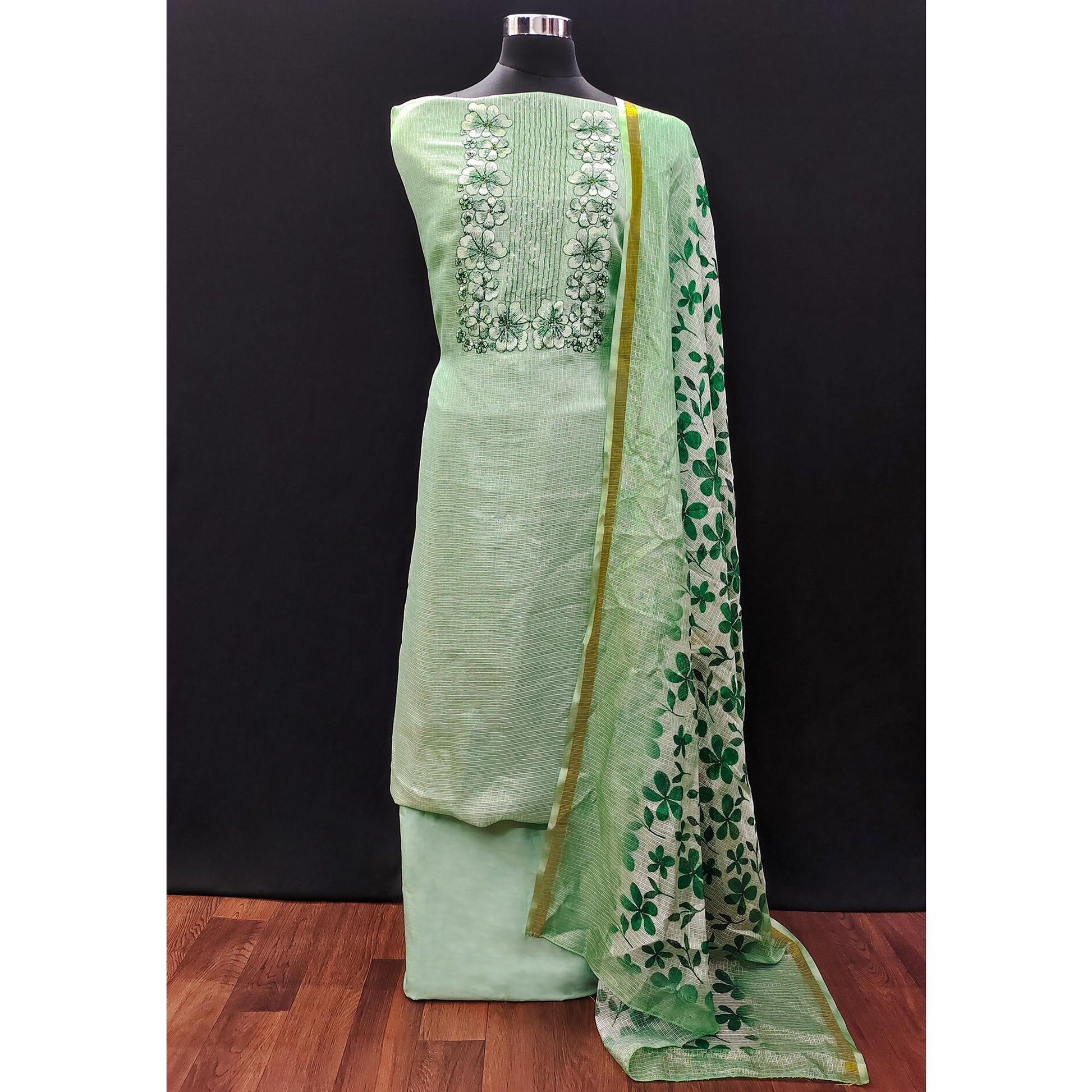 green-floral-embroidered-kota-doria-dress-material-2