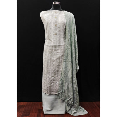 Grey Printed Pure Cotton Dress Material