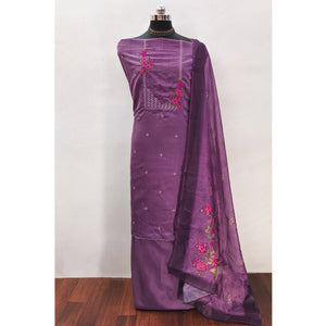 Dark Purple Floral Embroidered Cotton Blend Dress Material