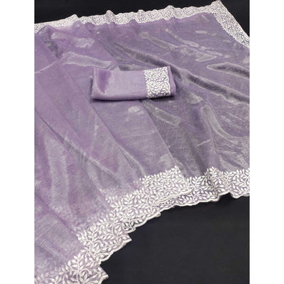 Lavender Embroidered Net Saree