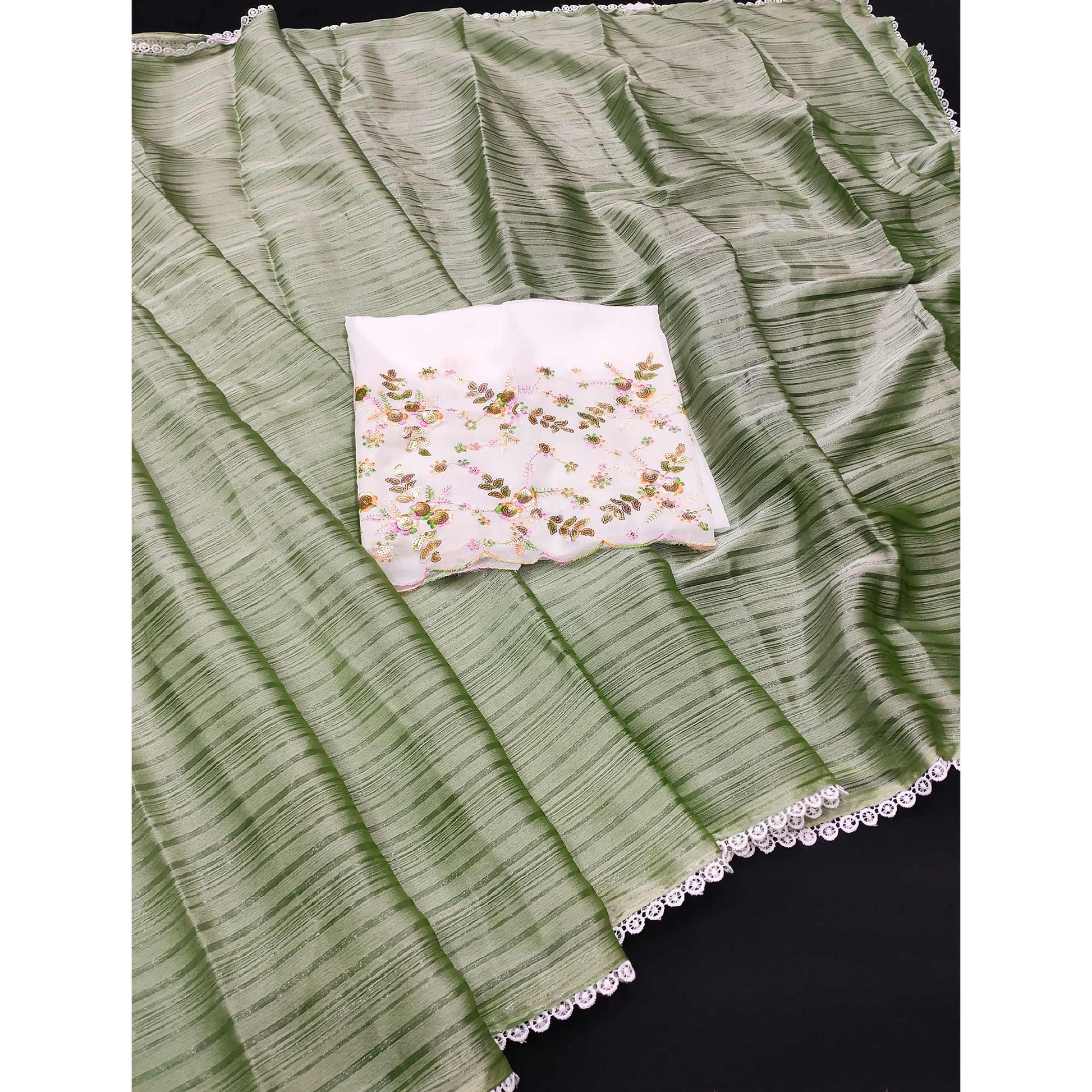 green-solid-woven-chiffon-saree-with-lace-border