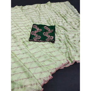 green-foil-printed-chiffon-saree-with-embroidered-border