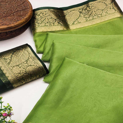 green-solid-organza-saree-with-zari-border