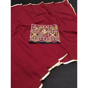 Maroon Solid Georgette Saree With Sequins Border