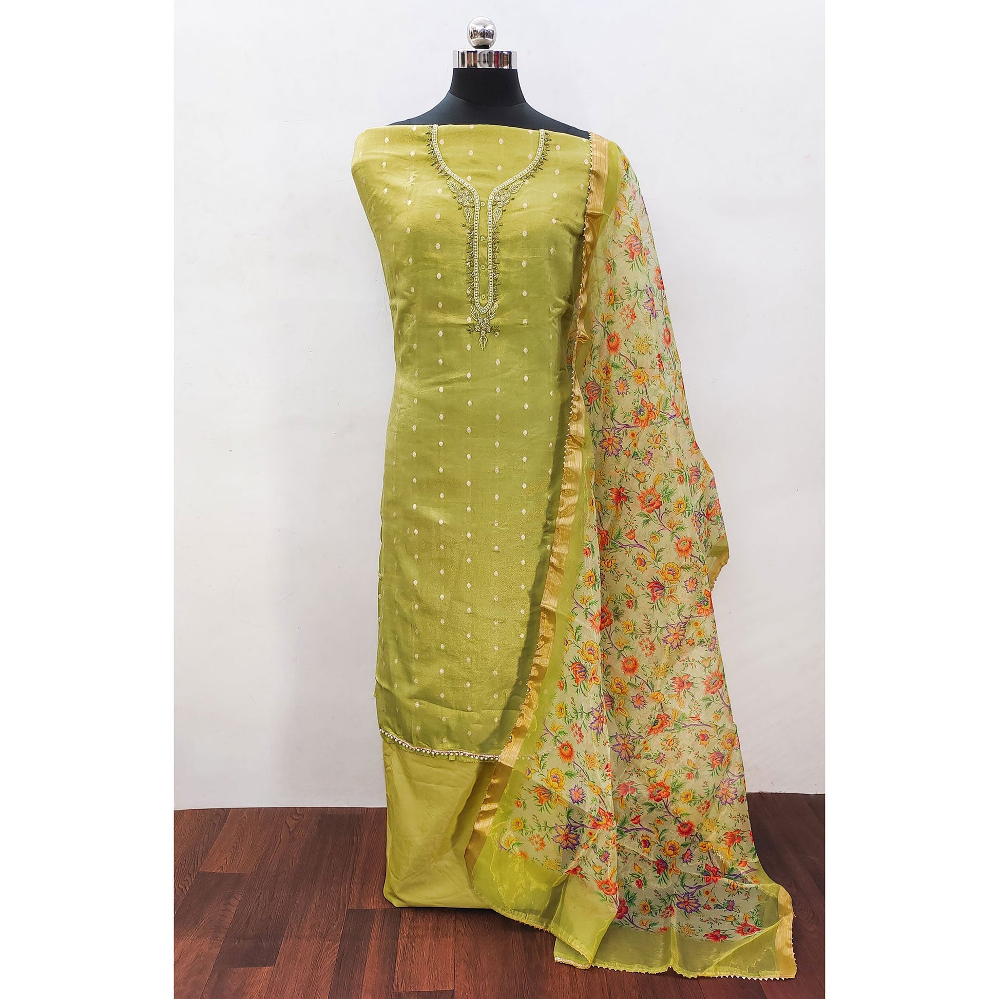 green-zari-work-woven-net-dress-material