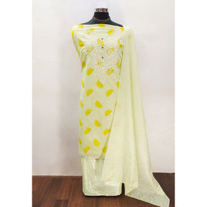 Light Yellow Embroidered Chanderi Dress Material