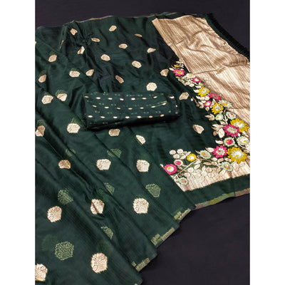 green-floral-woven-organza-saree-with-tassels-9
