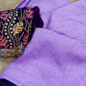 Lavender Floral Printed Georgette Saree