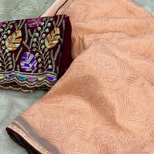 Light Peach Floral Printed Georgette Saree