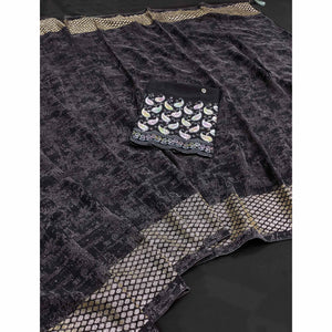 Dark Grey Abstract Printed Georgette Saree