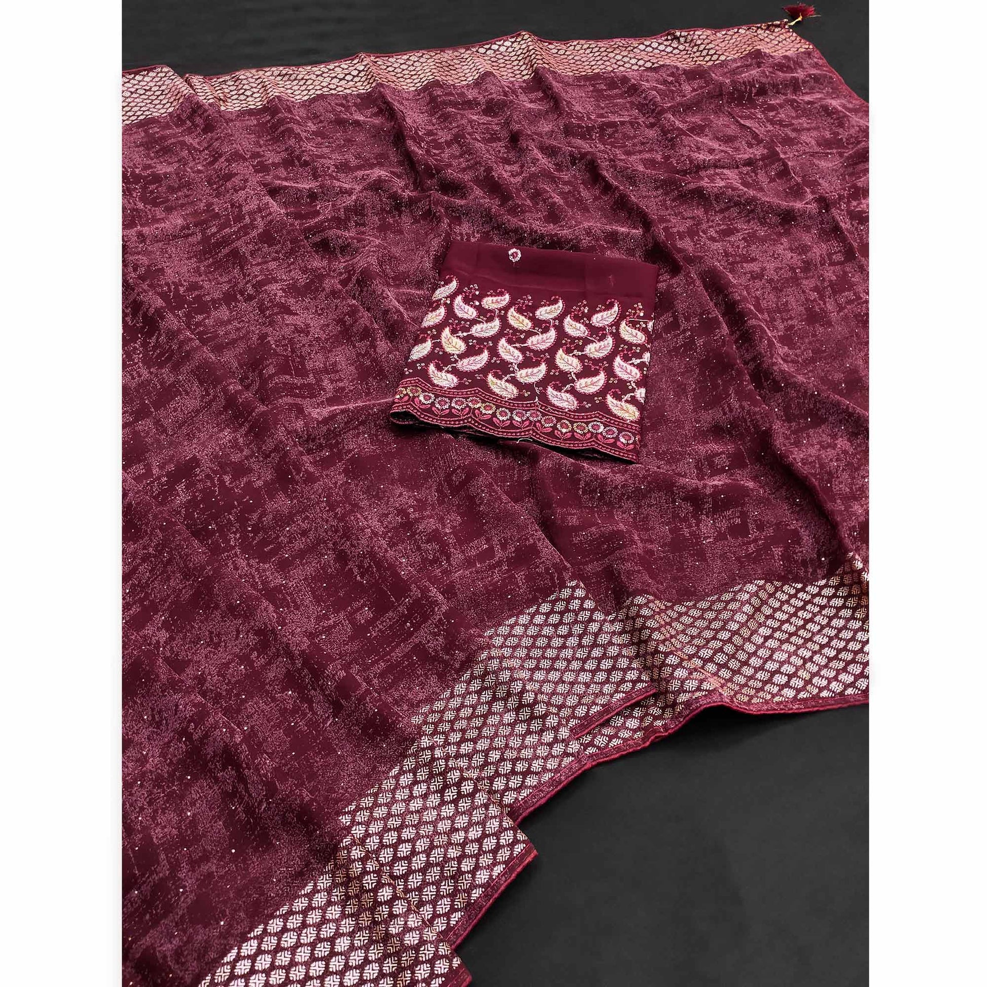 Maroon Abstract Printed Georgette Saree