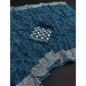 Morpich Green Abstract Printed Georgette Saree