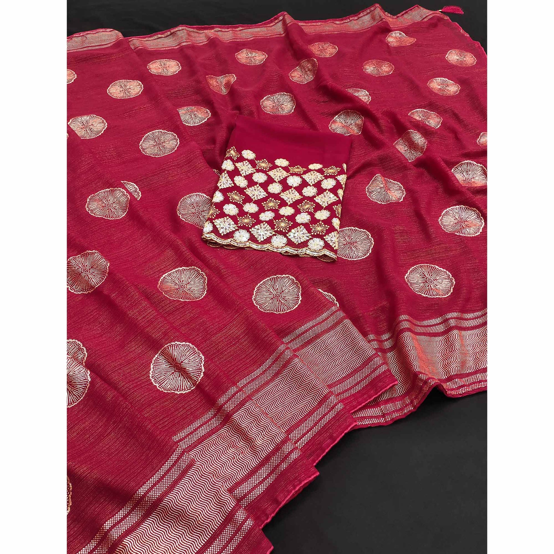Maroon Foil Printed Georgette Saree