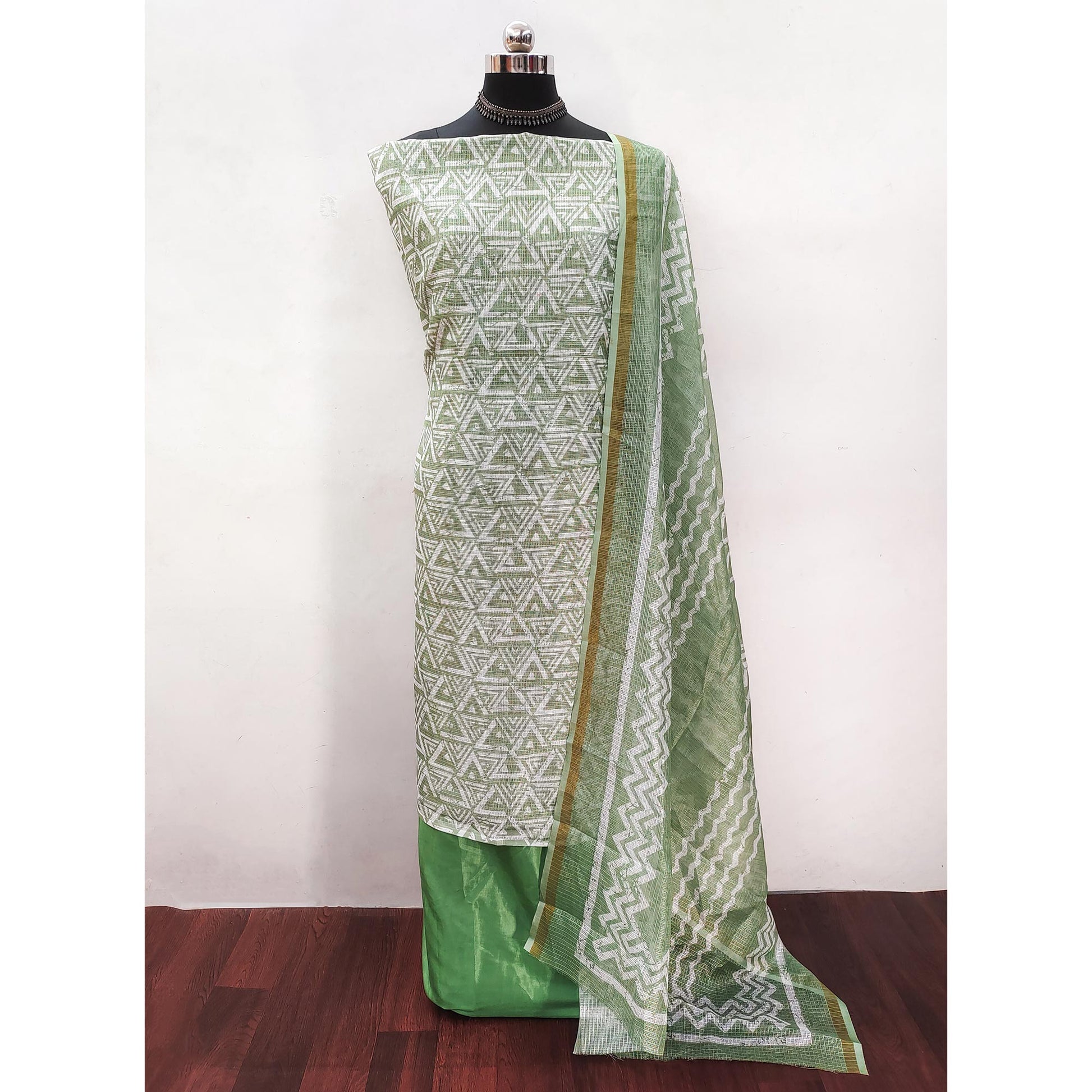 green-geometric-printed-kota-doria-dress-material