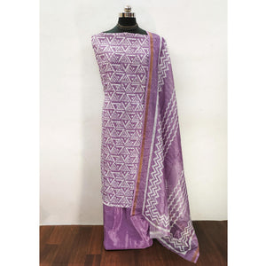 Lavender Geometric Printed Kota Doria Dress Material
