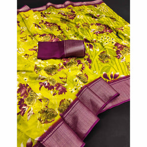 green-floral-printed-art-silk-saree-with-woven-border