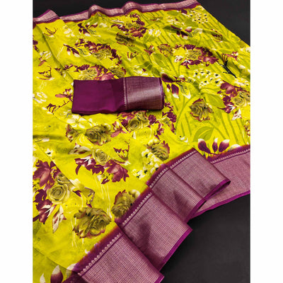 green-floral-printed-art-silk-saree-with-woven-border