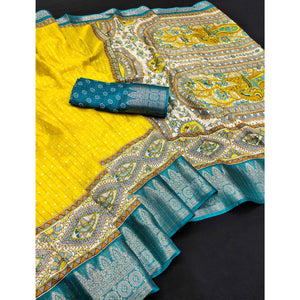 Lemon Yellow Madhubani Work Woven Dola Silk Saree