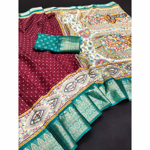 Maroon Madhubani Work Woven Dola Silk Saree