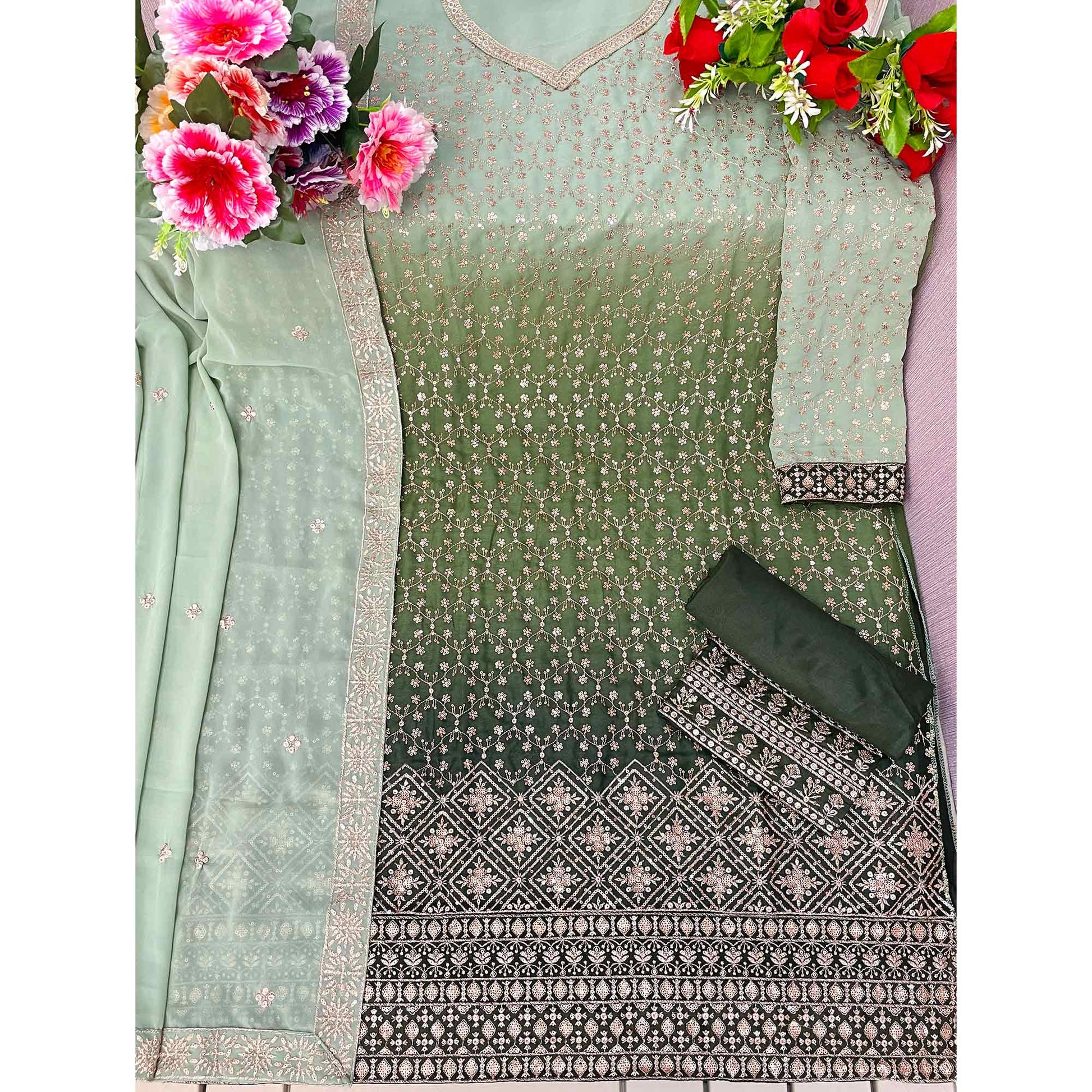 green-sequins-embroidered-georgette-semi-stitched-suit-3
