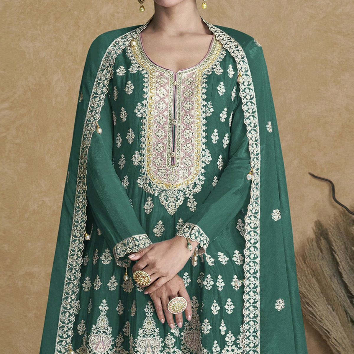 green-floral-embroidered-georgette-semi-stitched-suit