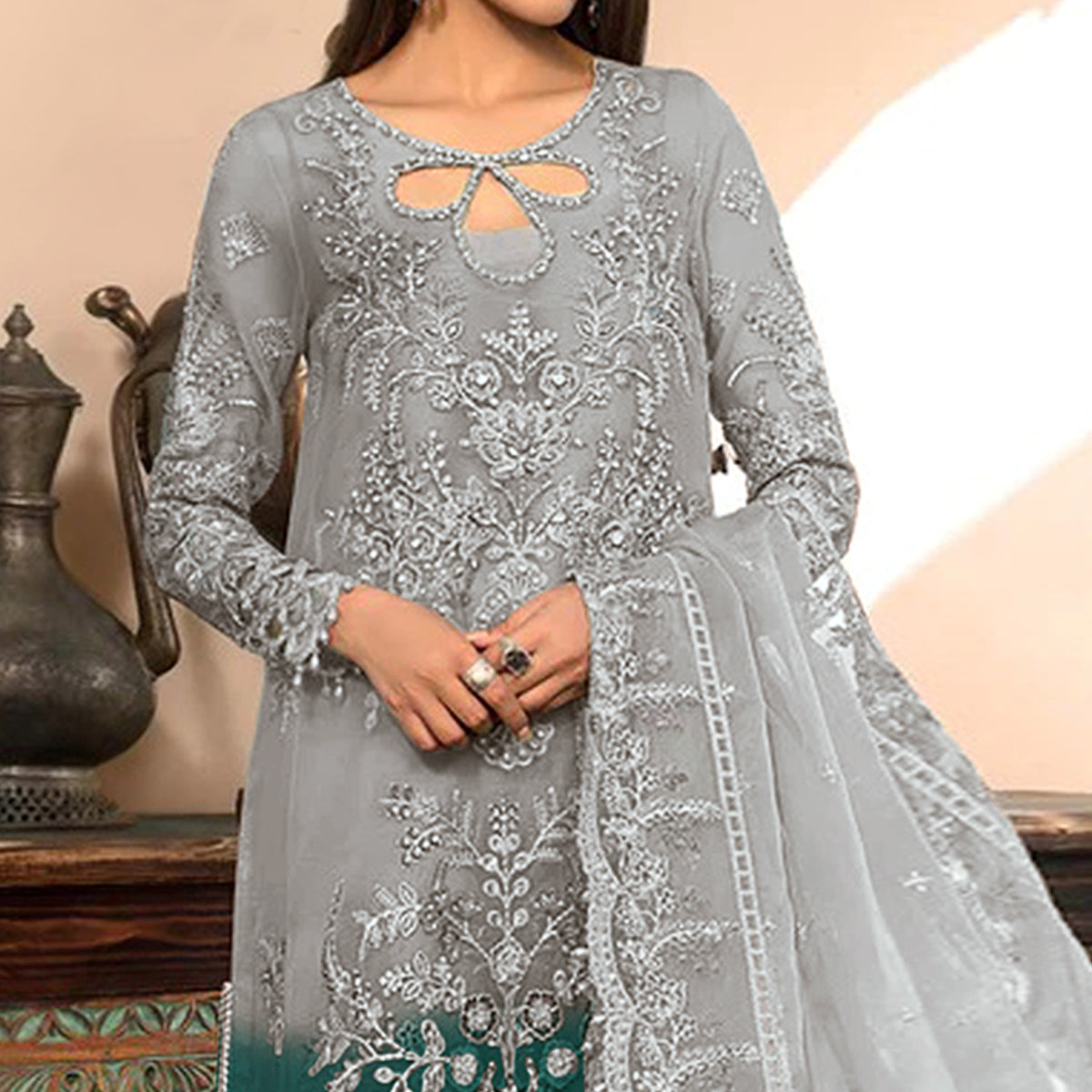 grey-green-floral-embroidered-organza-semi-stitched-pakistani-suit
