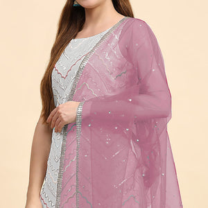 Grey Sequins Embroidered Georgette Semi Stitched Suit