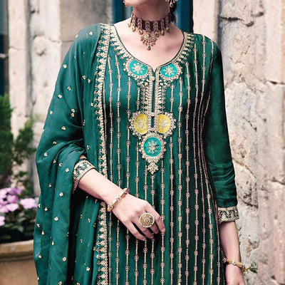 green-floral-embroidered-chinon-semi-stitched-suit
