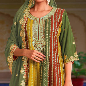 green-sequins-embroidered-chinon-semi-stitched-dress-material