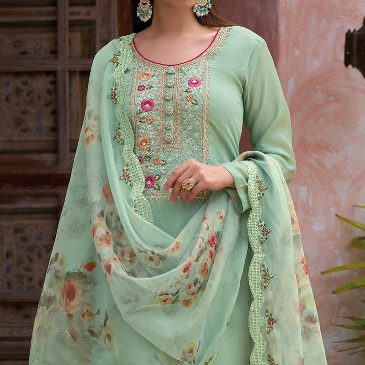 green-floral-embroidered-viscose-semi-stitched-suit