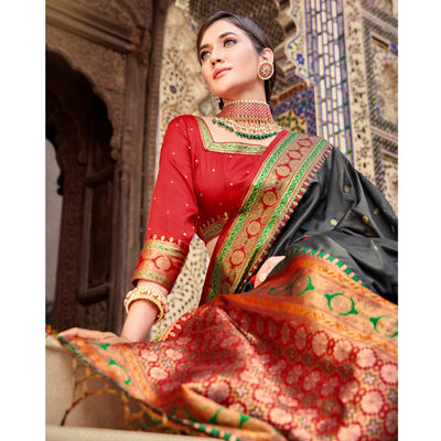 Grey Woven Pure Silk Saree With With Tassels