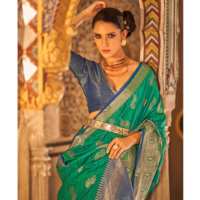 green-floral-woven-tussar-silk-saree