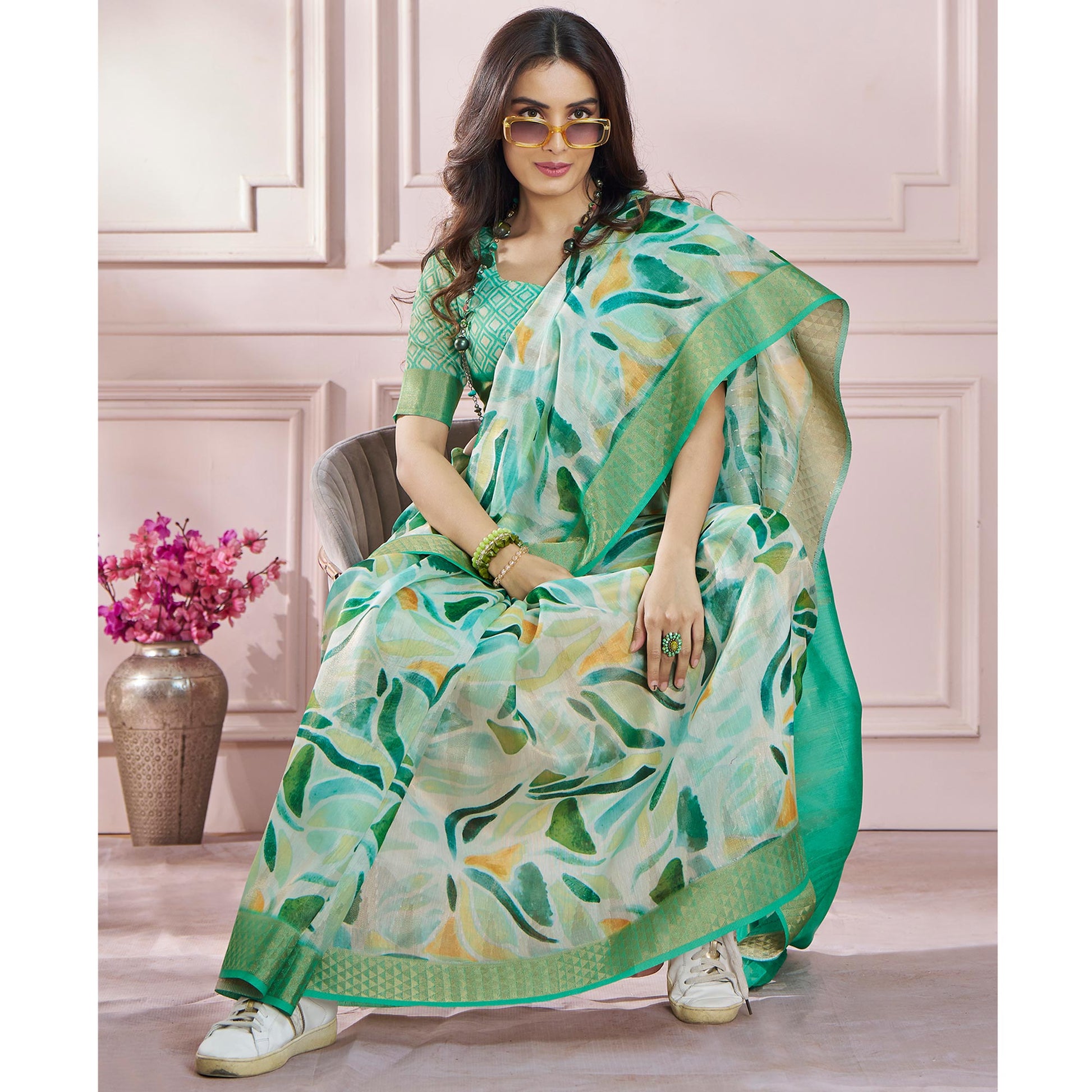 green-printed-woven-soft-banarasi-silk-saree